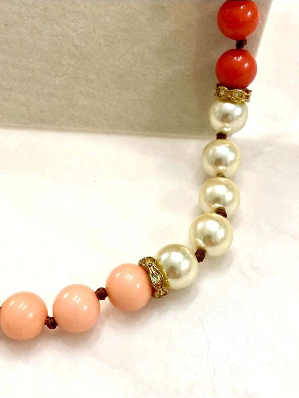 J. Crew Gold, Coral and Pink Beaded Necklace